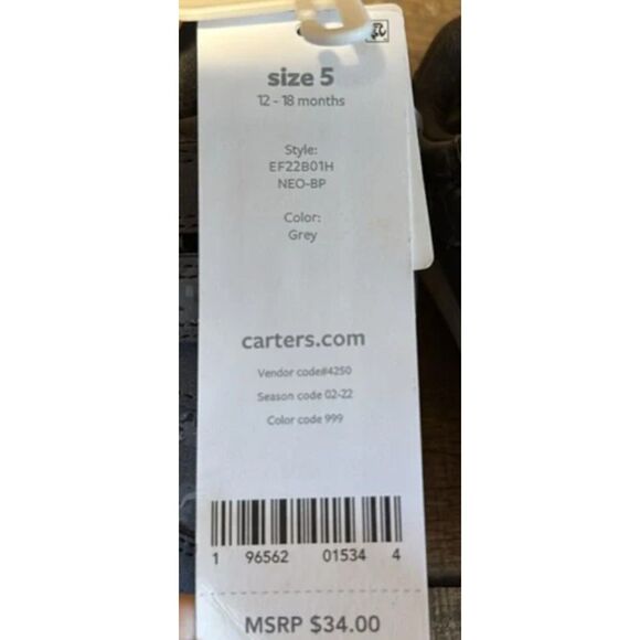 NEW NWT Infant Boys Sz 5 (12-18 Months) Gray Dinosaur Athletic Shoes CARTERS - Picture 5 of 5